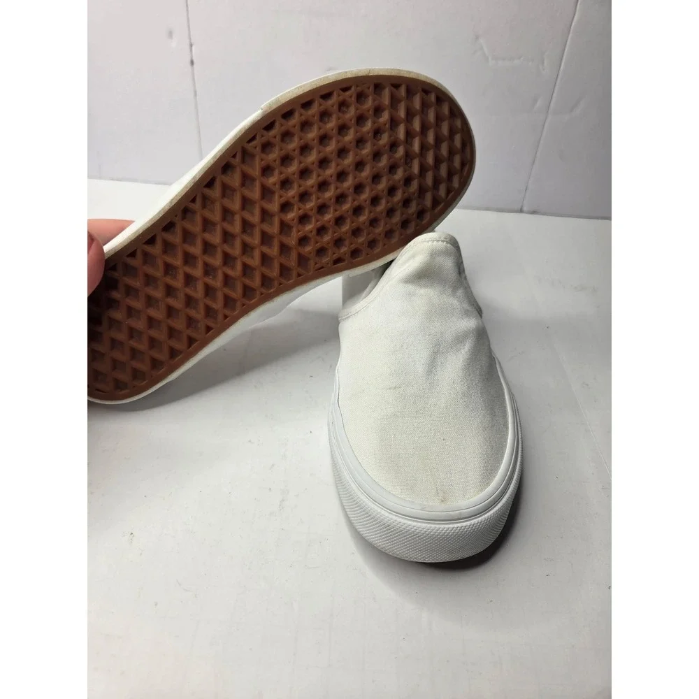Vans Classic‎ Slip-On White Canvas Low Top Skate Shoes Mens 7.5 Womens 9